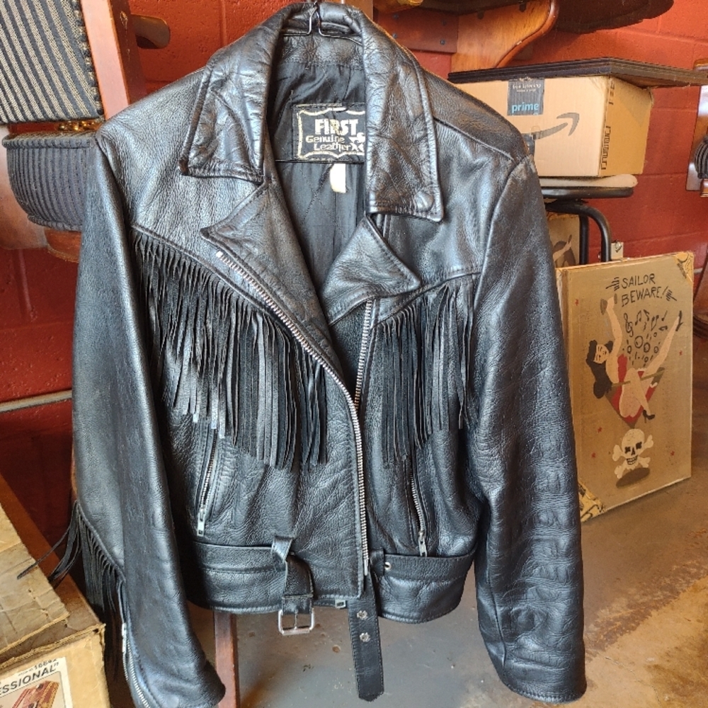 First Classics Black Leather Fringe Jacket
